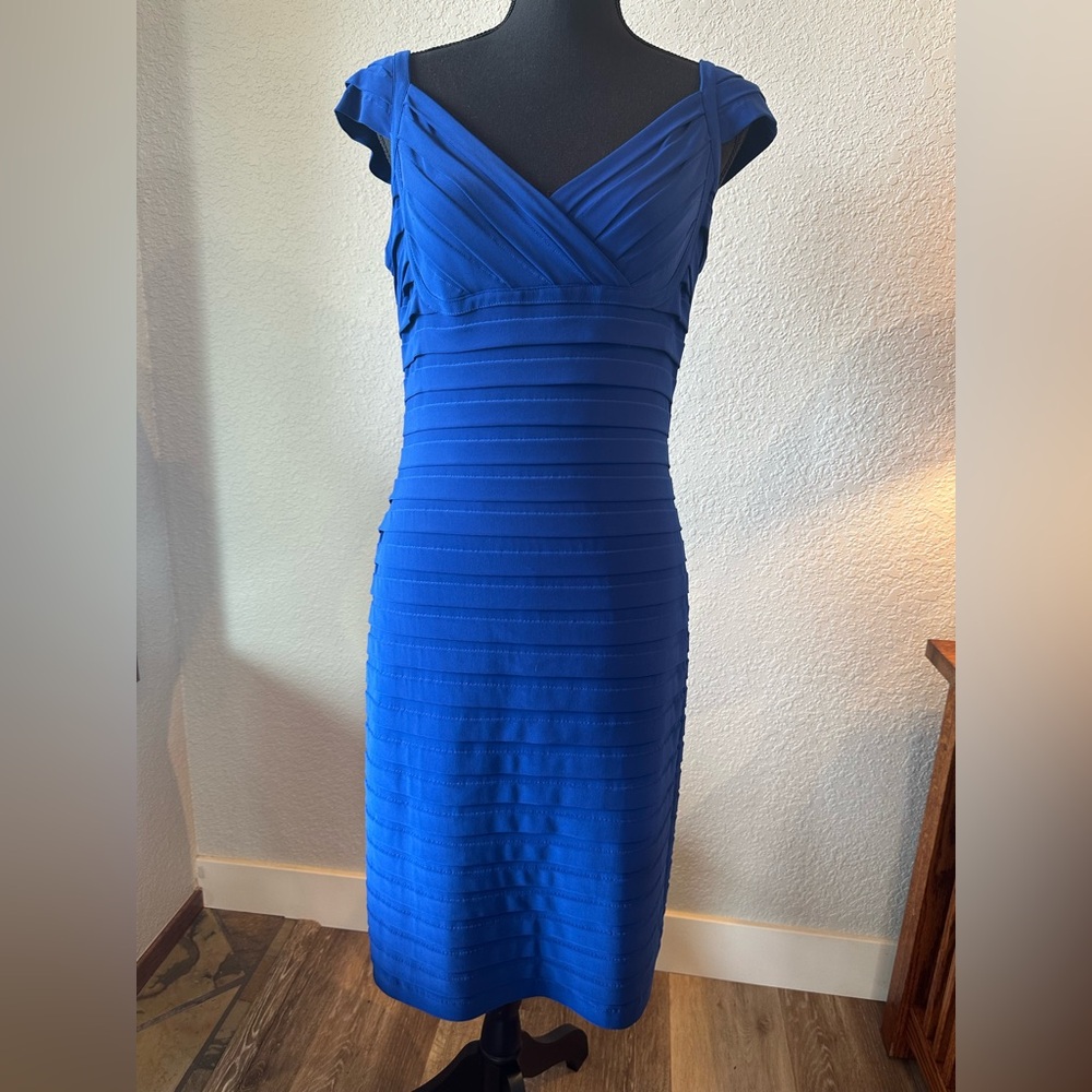 Cache Royal Blue Midi, bandage patterned Spandex dress